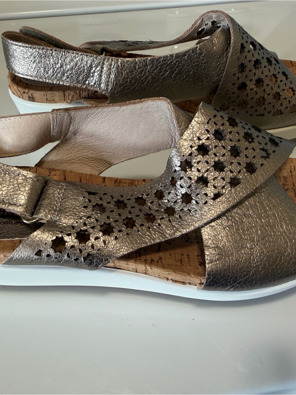 PIKOLINOS Metallic Silver Women's Cork Slingback Sandals EU 40 US 9.5 10 - Picture 2 of 5